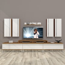 Decoraktiv Ekoflex 8d Mdf Krom Ayaklı Tv Ünitesi Tv Sehpası Ceviz - Beyaz