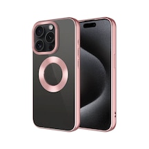 Butam Bilişim Apple Uyumlu iPhone 15 Pro Max Tek Kamera Çerçeveli Logo Gösteren Omega Kılıf-rose Rose Gold