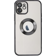 Apple Uyumlu  iPhone 12 Yanları Renkli Lens Korumalı Logo Gösteren Şeffaf Luxury Silikon Kılıf - Açık Mavi
