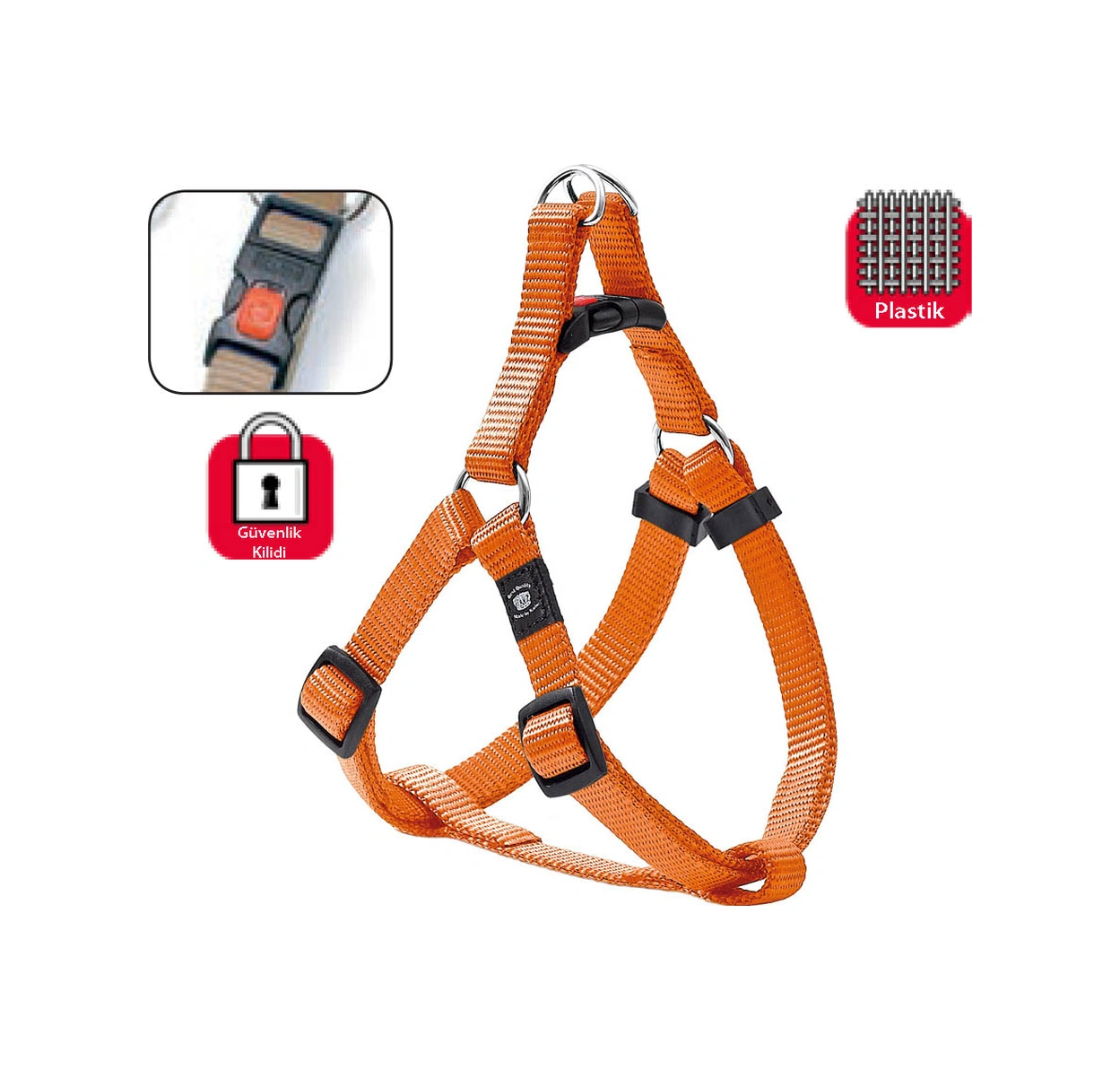 Karlıe Kilitli Göğüs Tasma M 40-70cm Turuncu Çok Renkli