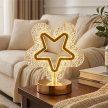 İçi Boş Yıldız Şeklinde Kristal Led Masa Lambası Dokunmatik, 3 Renk Işık Modlu, Şarjlı Mini Dekora Karışık