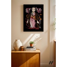 Demon Slayer Nezuko Anime Poster, Siyah Çerçeveli Duvar Tablosu - Anime Severlere Özel Hediye