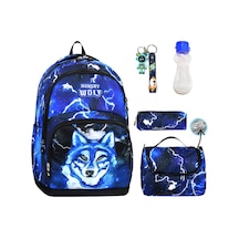 3 Göz Hungry Wolf Kurt Okul Çantası + Termal Beslenme + Kalemlik + Anahtarlık + Suluk Kurt Çanta