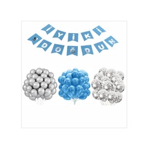 Mavi-gümüş-şeffaf Balon+banner Seti