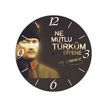 Ne Mutlu Türküm Diyene Çap 30cm Sessiz Akar Bombeli Gerçek Cam Duvar Saati Siyah