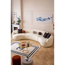 Elips Köşe Koltuk Takımı Krem Krem