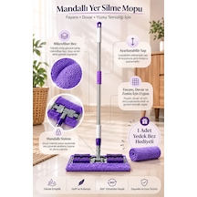 1 Adet Yedek Bez Hediyeli Yer Mopu Fayans Duvar Yüzey Temizlik Mikrofiber Mandallı Mop Mor