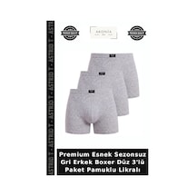 Astrid T Premium Esnek Sezonsuz Gri Erkek Boxer Düz 3'lü Paket Pamuklu Likralı