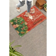 Valerine Life Yılbaşı Noel Çam Ağacı Eldivenli Kırmızı Welcome Hoş Geldiniz Kapı Önü Paspası 45x70cm Kahverengi