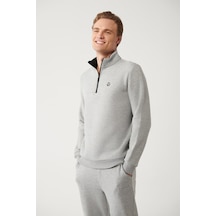 Avva Gri Unisex Sweatshirt Dik Yaka Fermuarlı İçi Polarlı 3 İplik Standart Fit Normal Kesim E001020 Gri