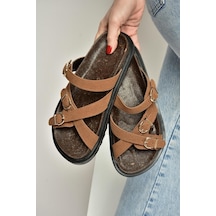 Fox Shoes Y250502502 Taba Süet Tokalı Kadın Terlik Taba