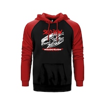 Skid Row Revolutions Per Minute Kırmızı Renk Reglan Kol Kapşonlu Sweatshirt Kırmızı