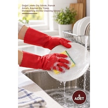 5 Adet S Beden Temizlik Ve Bulaşık Eldiveni Doğal Lateks Dış Gövde, Pamuk Astarlı, Kaymaz Diş Yüzey, Dishwashing Gloves Cleaning Gloves