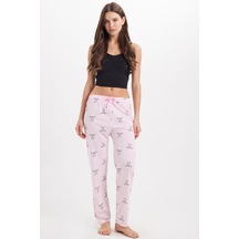 Tudors Kadın Regular Fit Klasik Kesim Viskon Beli Lastikli Fiyonk Detaylı Baskılı Pembe Pijama Altı-51005