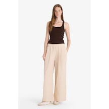 Defacto Wide Leg Çift Cepli Normal Bel Standart Boy Pantolon F9223ax25smer142 Ekru