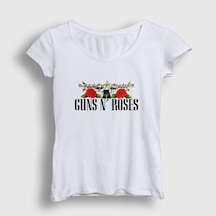Presmono Kadın Thorns Guns N' Roses T-shirt Beyaz