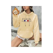 Medinenur Paris Jet Desenli İçi Pamuk Sweatshirt Bej