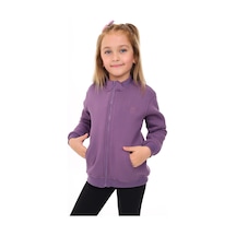 Toontoy Kız Çocuk Dik Yaka Fermuarlı Yarım Düşük Omuz Örme Hırka - 2 İplik Şardonlu Mor