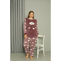 Akbeniz Welsoft Polar Kadın Büyük Beden Lila Pijama Takımı 808044 - 5xl