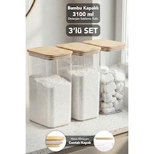 3 Adet Aura Deterjan Saklama Kutusu - Hava Almaz Bambu Kapak Toz Tablet Deterjan Saklama Kabı 3,1 Lt Şeffaf