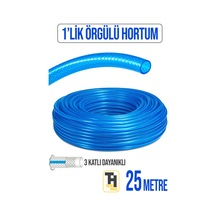 1'lik Örgülü Bahçe Hortumu Çatlamaz, Kırılmaz, Esnek 25 Metre Mavi