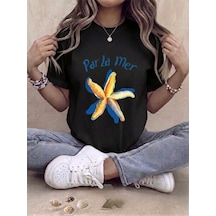 Par La Mer Baskılı Oversize Kompak T-shirt Siyah