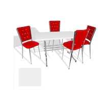 Japon - Kapitoneli Masa Takımı - 70x120 Werzalit, Wermodin Ve Allzalit Tabla - Beyaz - Kırmızı Çok Renkli