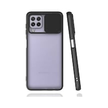 Kilifone - Samsung Uyumlu Galaxy M32 - Kılıf Slayt Sürgülü Arkası Buzlu Lensi Kapak - Siyah