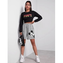 Benroma Mickey Baskılı Unisex Şort GRİ