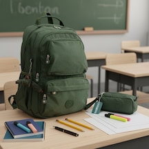 Duomino Krinkıl Suya Dayanıklı Büyük Boy Klinkır Sırt Çantası 15,6 Laptop Okul Çantası Kalemlik Takım Çanta Yeşil