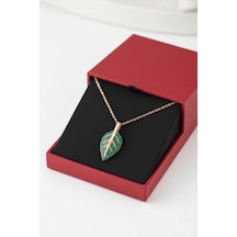 Çekirdekjewelry 925 Ayar Gümüş Yeşil Yaprak Kolye Rose
