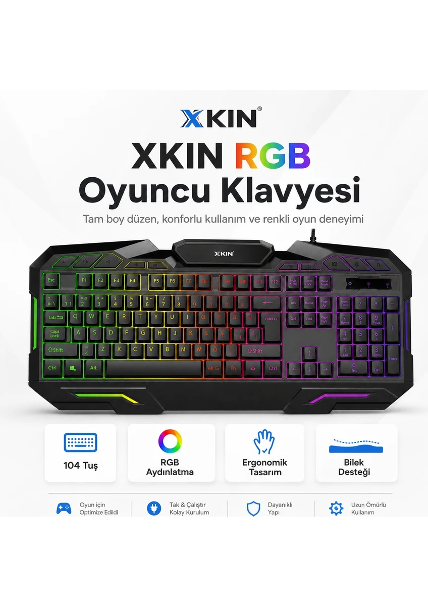 Xkin Xk-kb06 Kablolu Mekanik Rgb Oyuncu Klavyesi 104 Tuş Türkçe Q Siyah