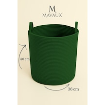 Mavaux El İşçiliği Dokulu Büyük Boy Sepet 40 X 36 Cm Dekoratif Ev Düzeni, Oyuncak Ve Çamaşır Organizer Yeşil