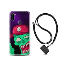 Samsung Uyumlu Galaxy A11 Kılıf Ipli Askılı Green Face 1609