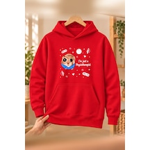 Mor Mürekkep Sad Hamster Fizyoterapist Physiotherapist Baskılı Erkek Kapüşonlu Sweatshirt - Kırmızı