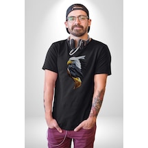 Yapay Zeka Kartal Kuş Tasarımı Unisex Unisex Siyah Organik Baskılı T-shirt Penye Yüksek Kalite Siyah