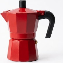 Kırmızı Moka Pot 3 Fincanlık, 180 Ml Alüminyum Espresso Demliği, Ocak Üstü Kahve Cezvesi, Gazlı Elektrikli Seramik Ocak Uyumlu, 9x12x17 Cm