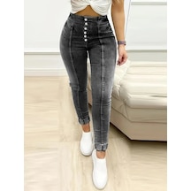 Etiler Collection Kadın Yüksek Bel Önden Düğmeli Jean Pantolon Siyah