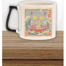 Ramen İlüstrasyon Sevimli Kedi Baskılı Japon Anime Doğum Günü Hediye Siyah Kulplu Kupa Bardak, Tek Renk