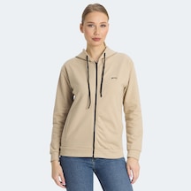Slazenger KINET Kadın Fermuarlı Kapüşonlu Cepli Bej Sweatshirt