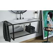 Metal Raflı Akrilik-Corian Banyo Lavabosu