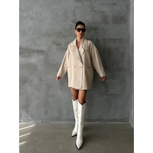 Laluvia Balıksırtı Oversize Kaban Taş Rengi Bej