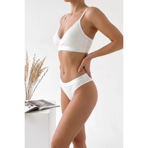 Kadın Ekru Çıkarılabilir Pedli Fitilli Dantelli Bralet Takımı 71226340