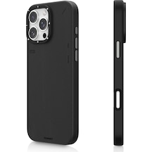 İphone 15 Pro Max Uyumlu Kılıf Magsafe Özellikli Basit Mat Deri Desenli Youngkit Tech Fashion Serisi Siyah Siyah
