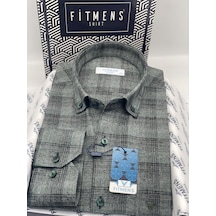 Klasik Uzun Kol Kışlık %100 Cotton Kareli Yaka Düğmeli Hediye Kutulu Erkek Gömlek Fs-003135 - Yeşil-2498