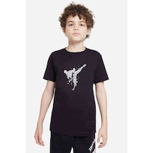 Tshirthane Silhouette Taekwondo Baskılı Unisex Çocuk Siyah T-Shirt
