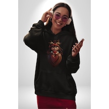 Çikolata Kız Kalbi Kadın Erkek Siyah Kapüşonlu Sweatshirt Hoodie Siyah