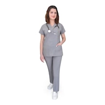 Gri Renk Soft Likra Hemşire Hastane Doktor Cerrahi Takım Üniforma Gri