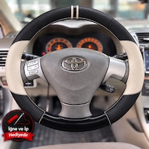 Toyota Corolla Verso E120 Dikme Direksiyon Kılıfı Delikli Deri Parlak Siyah Bej Detay Çift Yüzük Ve Dikiş 2001-2004