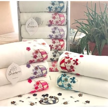 6.lı Set Annem 50x90 Cm. Özel Tafting Nakışlı Kadife Doku Çeyizlik Lüks Havlu Seti Beyaz Beyazşemsiye Beyaz